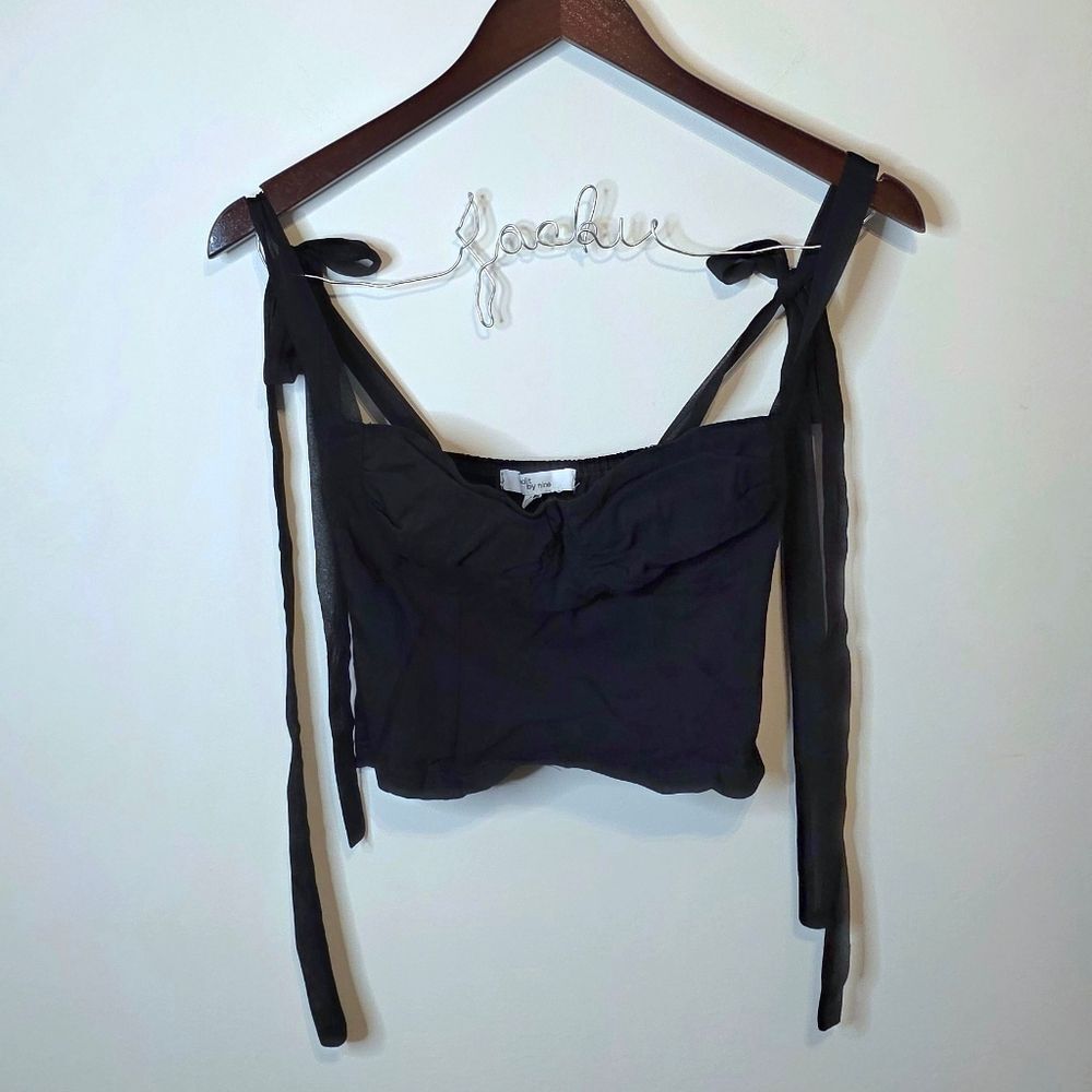 Edit By Nine Black Cropped Top Tie Shoulder Straps Size Medium